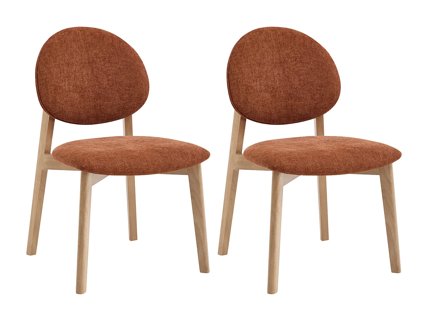 Lot de 2 chaises en tissu texturé et bois d’hévéa naturel clair - Terracotta - MARLENI