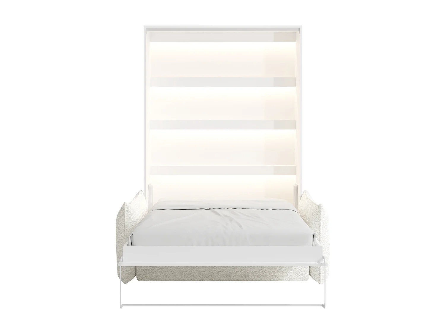 Lit escamotable 160 x 200 cm - Ouverture verticale manuelle - Avec LEDs - Blanc + Canapé + Matelas - RAPILI
