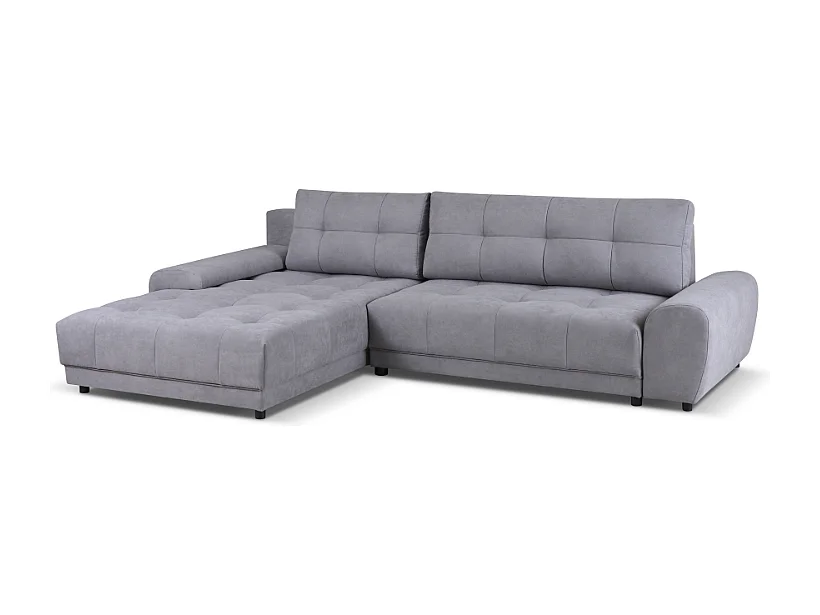 Ecksofa NAMPA 281x189 cm links mit Schlaffunktion, bezogen mit grauem Stoff SORO 93