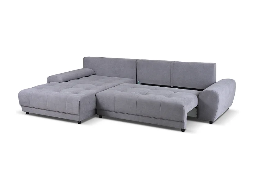 Ecksofa NAMPA 281x189 cm links mit Schlaffunktion, bezogen mit grauem Stoff SORO 93