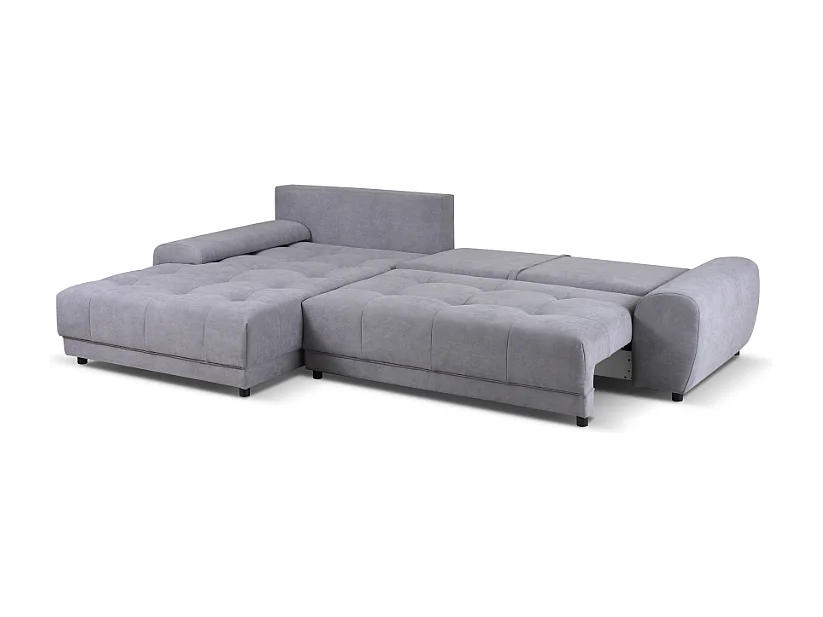 Ecksofa NAMPA 281x189 cm links mit Schlaffunktion, bezogen mit grauem Stoff SORO 93