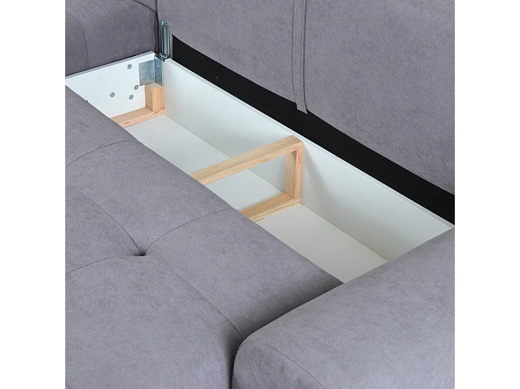 Ecksofa NAMPA 281x189 cm links mit Schlaffunktion, bezogen mit grauem Stoff SORO 93