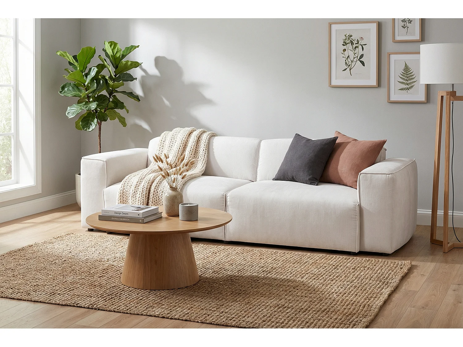 HUNZA – 3-Sitzer-Sofa mit Schlaffunktion 152x202 cm, Stoff Fjord 23 Weiß