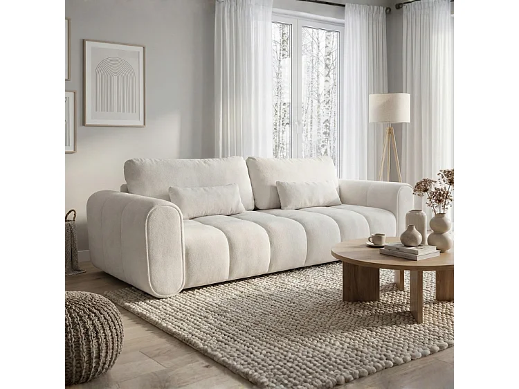 Sofa SOUTH 254 × 103 cm, ausklappbar mit Schlaffunktion, im Stoff GERRA 5 in Weiß