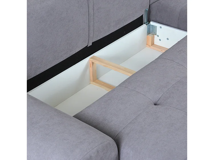 Ecksofa NAMPA 281x189 cm rechts mit Schlaffunktion, bezogen mit grauem Stoff SORO 93