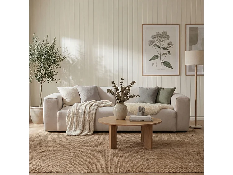 HUNZA – 3-Sitzer-Sofa mit Schlaffunktion 152x202 cm, Stoff Fjord 08 Creme