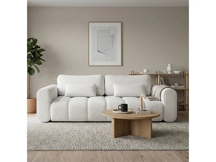 Sofa SOUTH 254 × 103 cm, ausklappbar mit Schlaffunktion, im Stoff GERRA 65 in Hellgrau