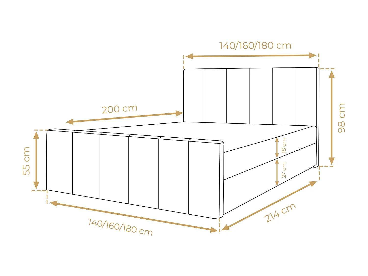 AX LIVING Lit boxspring avec coffre de rangement 180x200 cm - Levente - gris sans surmatelas