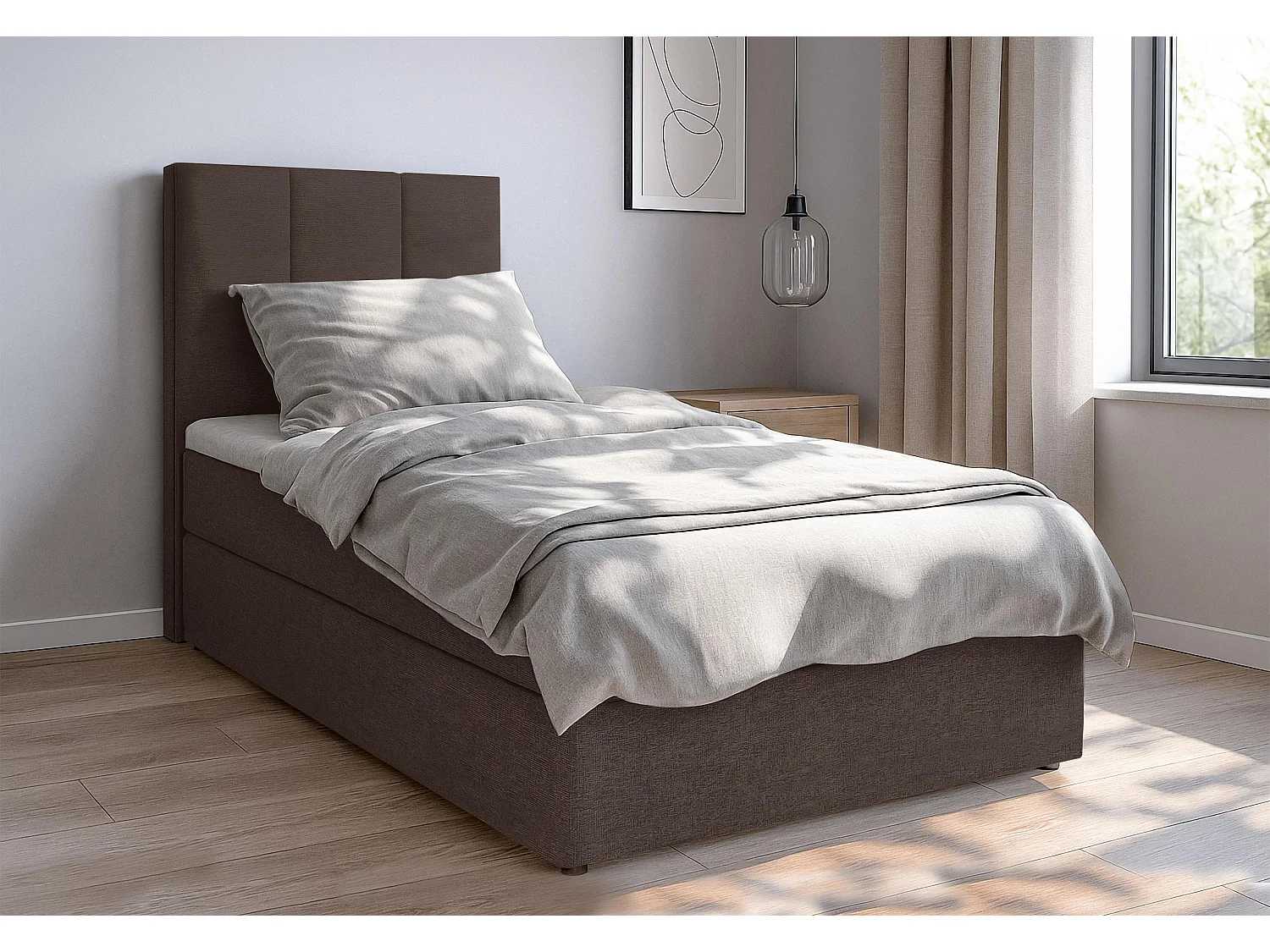 AX LIVING Lit boxspring avec coffre de rangement 80x200 cm - Merea - marron sans surmatelas