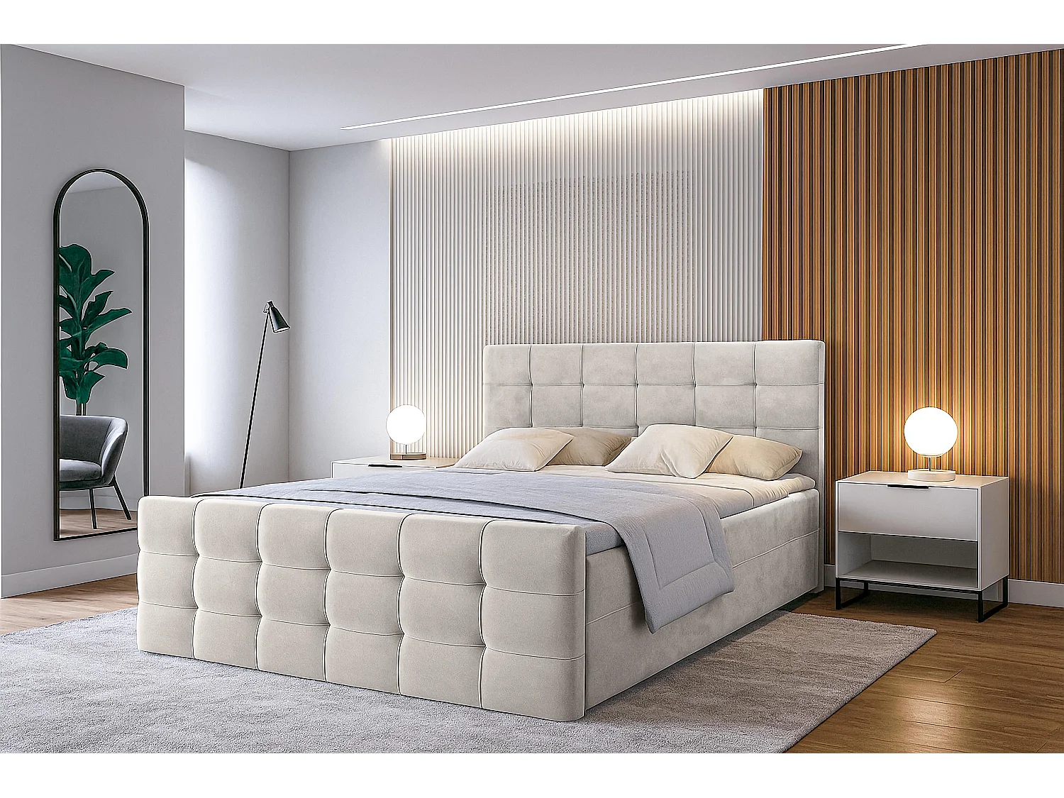 AX LIVING Bett mit Bettkasten 160x200 cm Argentaro Boxspringbett beige