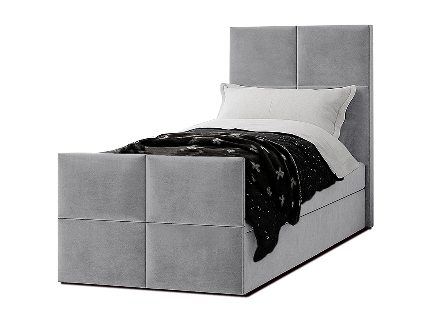 AX LIVING Lit boxspring avec coffre de rangement 100x200 cm - Aleyna - gris sans surmatelas
