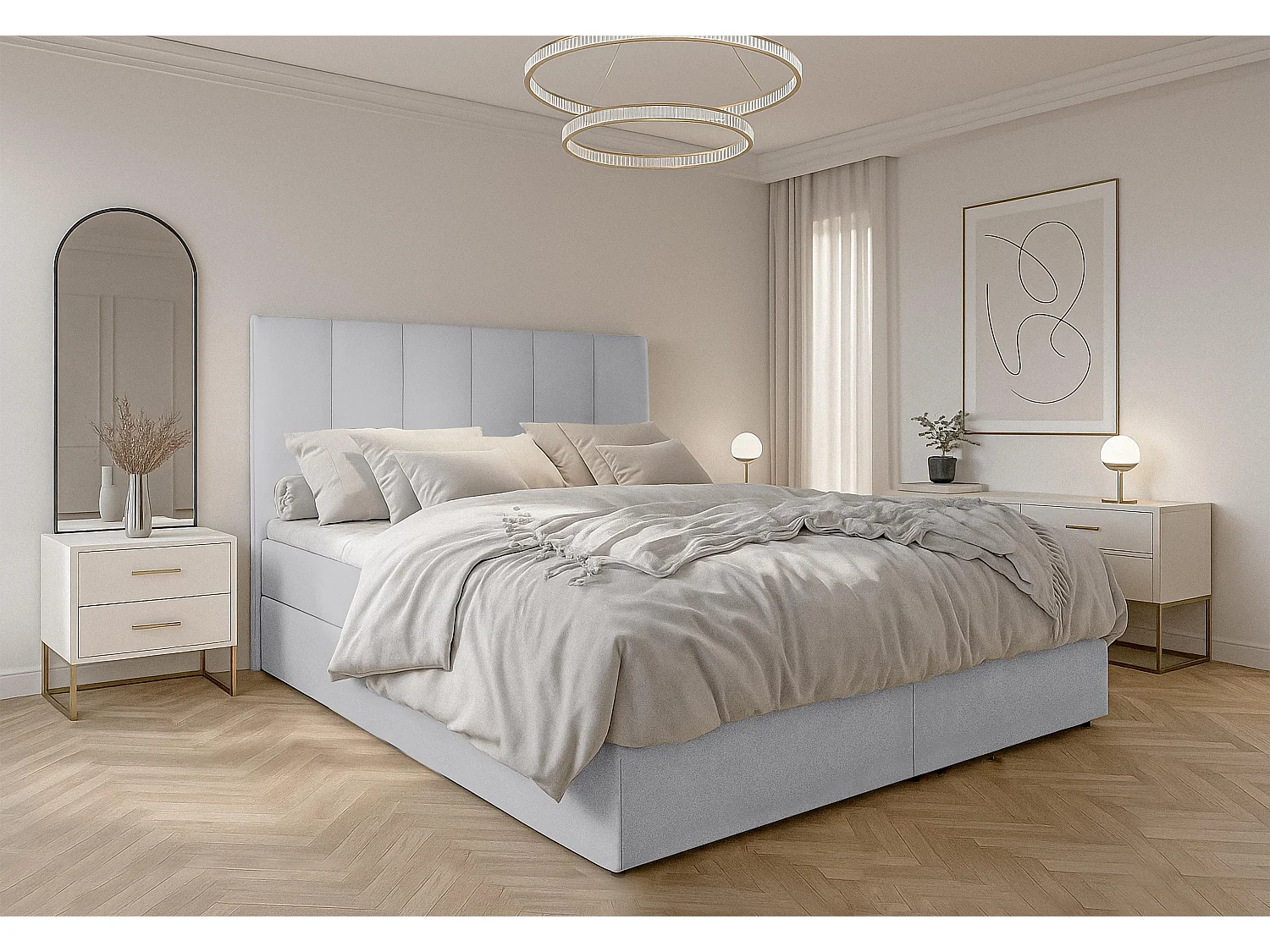 AX LIVING Lit boxspring avec coffre de rangement 160x200 cm - Merea - gris sans surmatelas