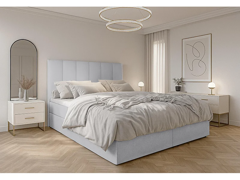 AX LIVING Boxbett Merea Boxspringbett Grau mit Bettkasten 160x200 cm