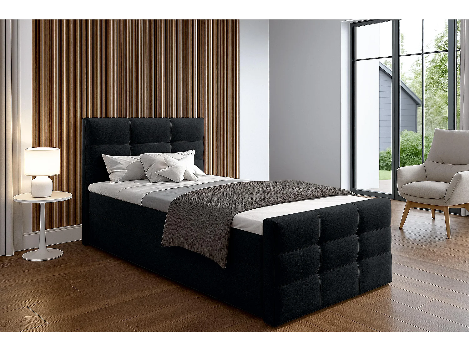 AX LIVING Bett mit Bettkasten 90x200cm Argentaro Boxspringbett schwarz