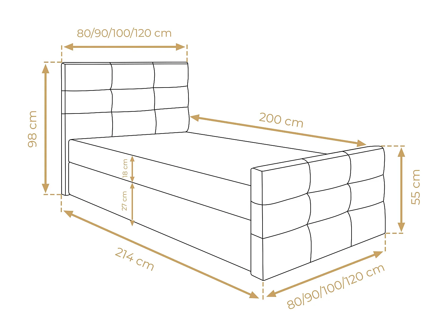 AX LIVING Lit boxspring avec coffre de rangement 90x200 cm - Argentaro - beige sans surmatelas