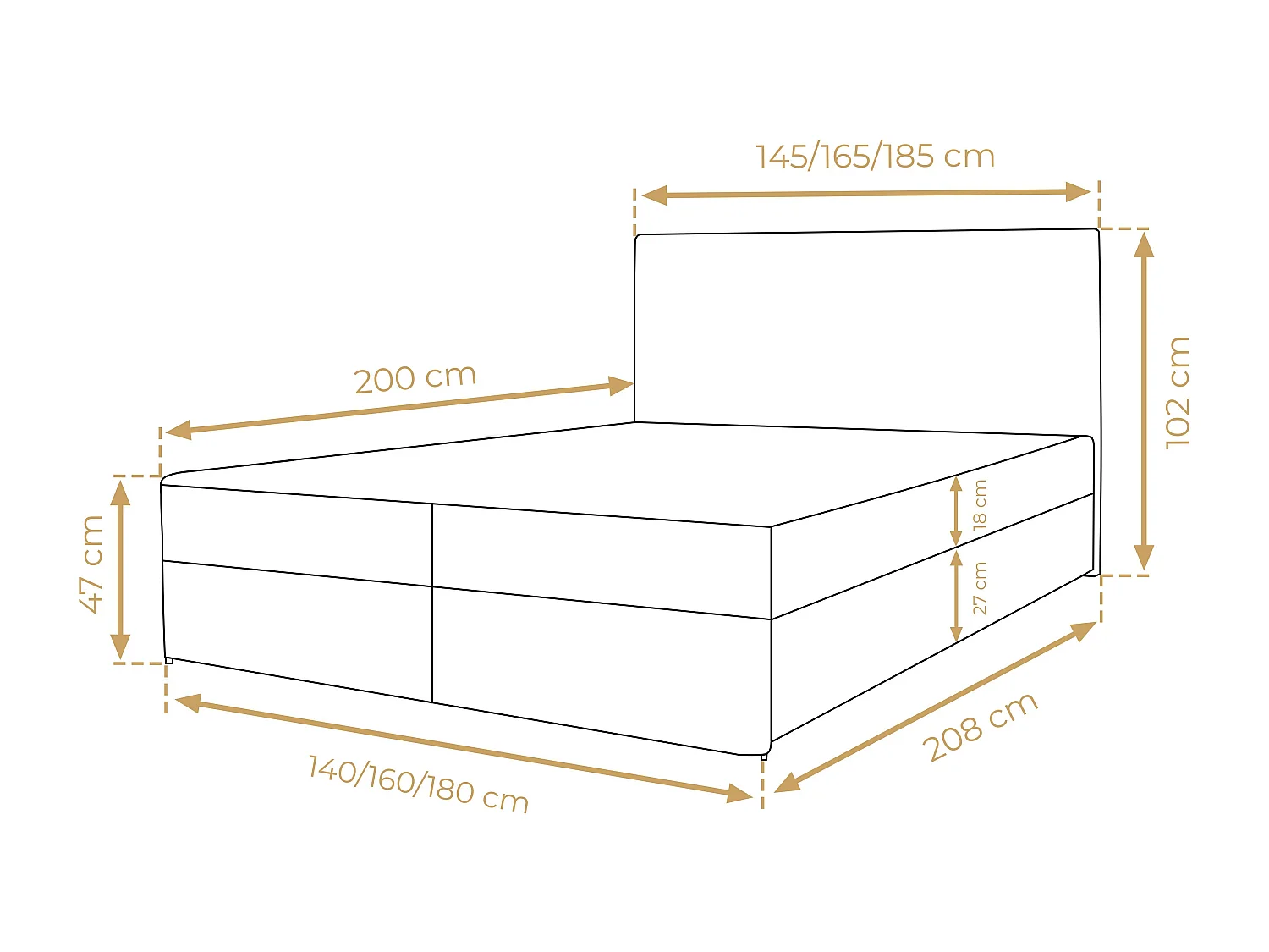 AX LIVING Belinai Bettkasten Boxspringbett 140 Bett Grau 145 x 208 cm