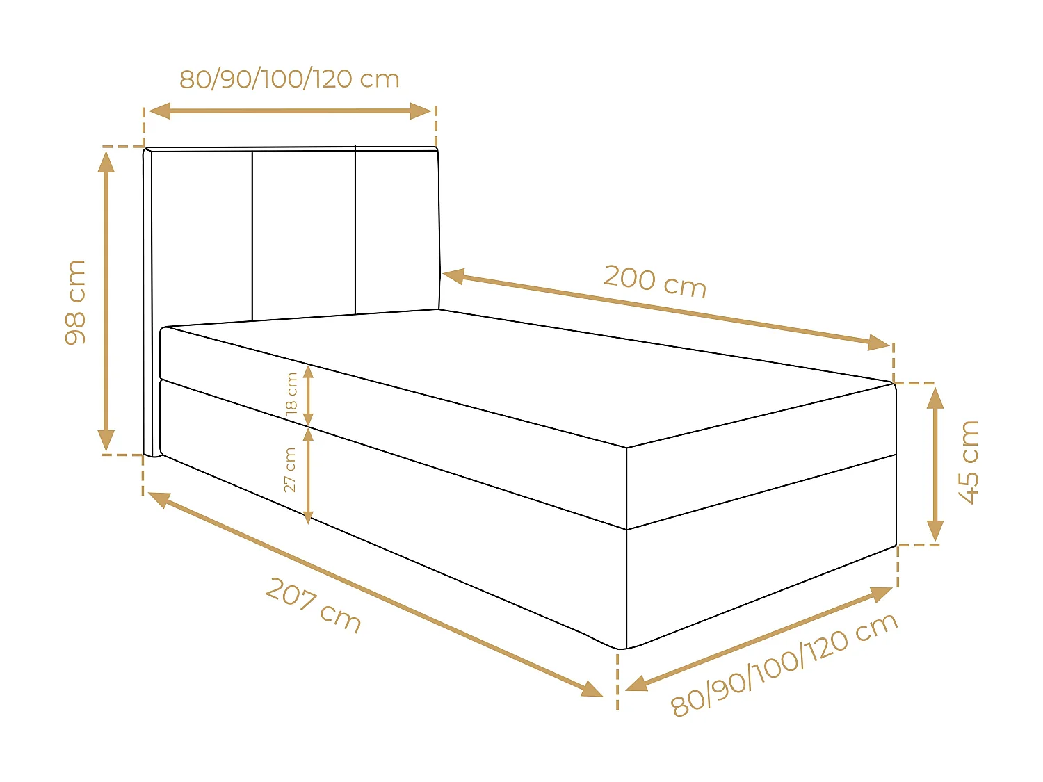 AX LIVING Lit boxspring avec coffre de rangement 120x200 cm - Merea - marron sans surmatelas