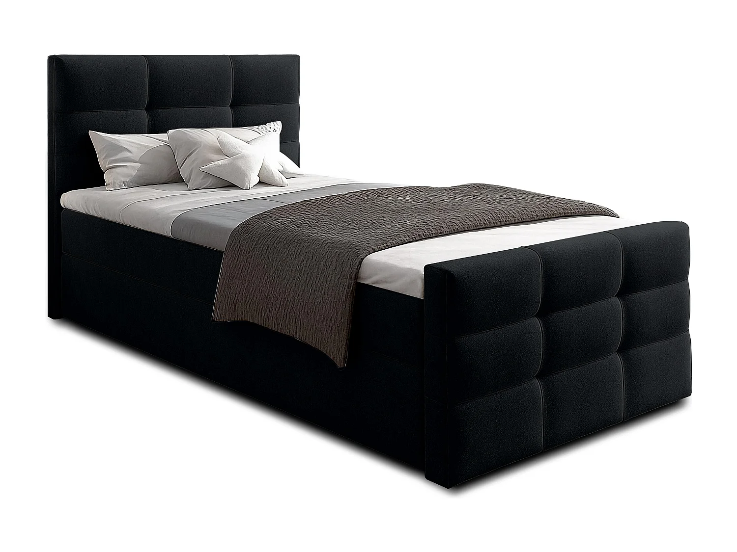 AX LIVING Lit boxspring avec coffre de rangement 120x200 cm - Argentaro - noir sans surmatelas