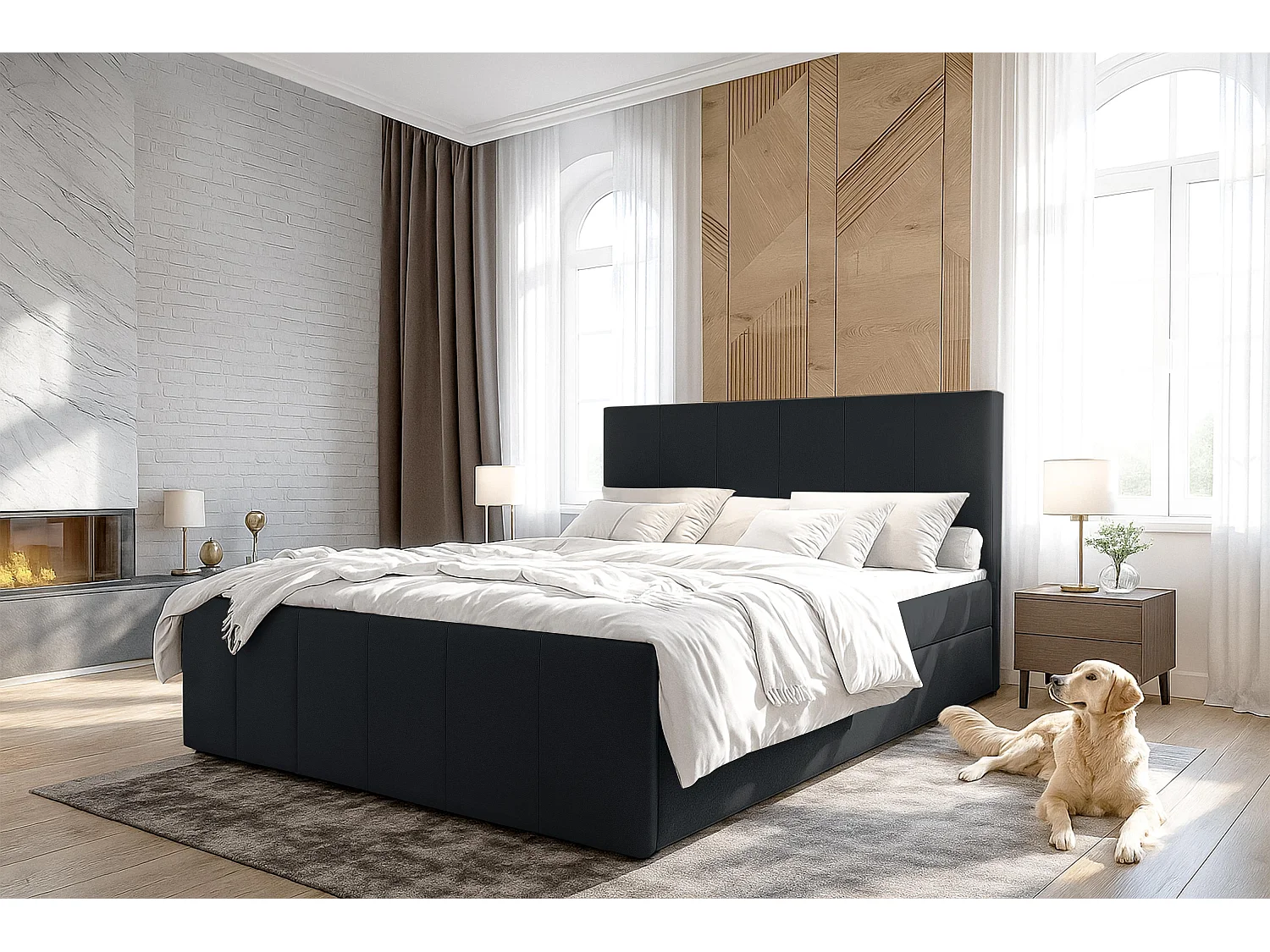 AX LIVING Levente Boxbett mit Bettkasten 140x200 Boxspringbett Schwarz