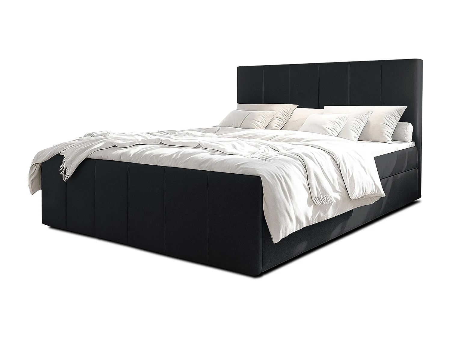 AX LIVING Lit boxspring avec coffre de rangement 140x200 cm - Levente - noir sans surmatelas