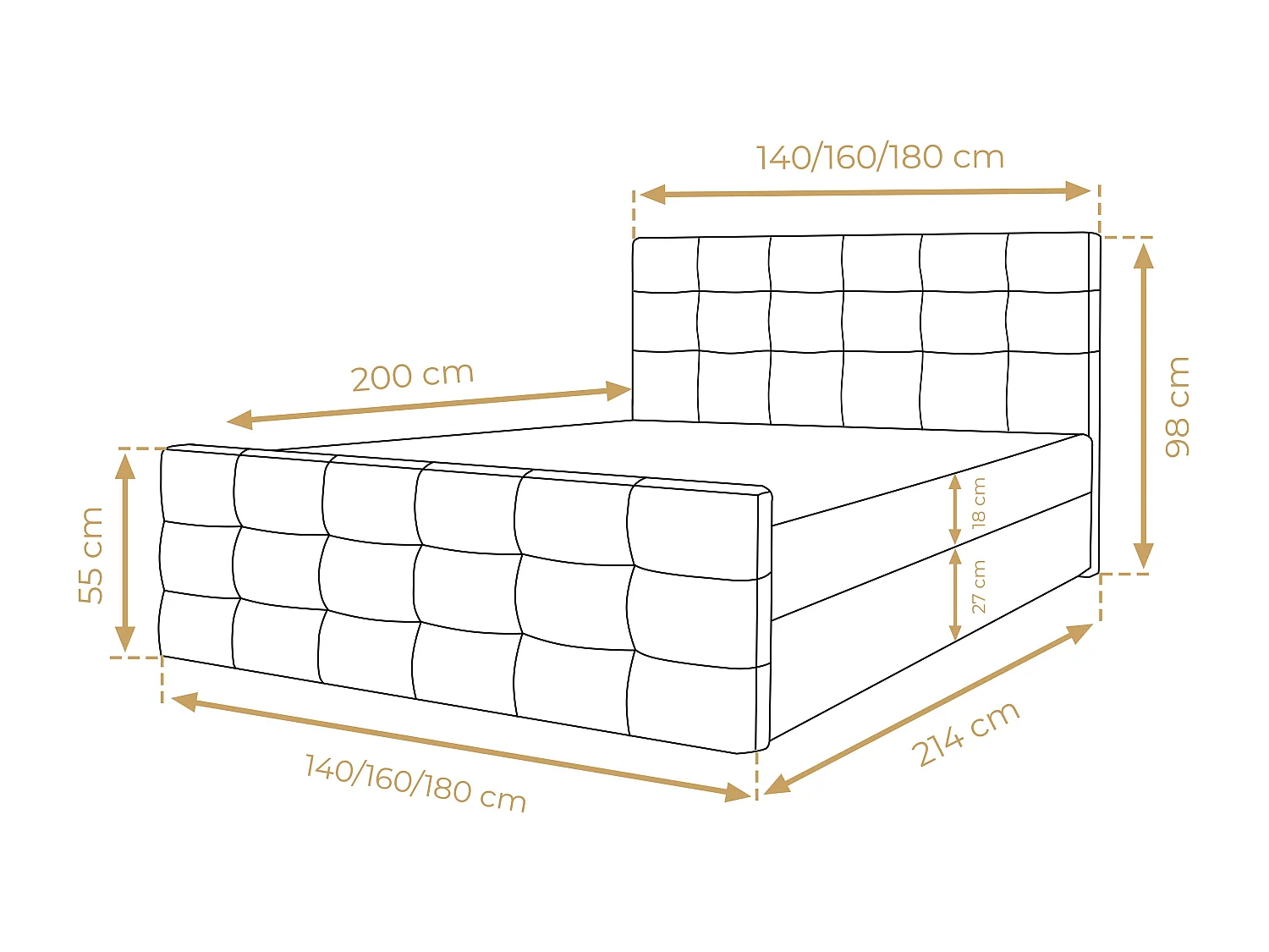 AX LIVING Bett mit Bettkasten 140x200 Argentaro Boxspringbett schwarz