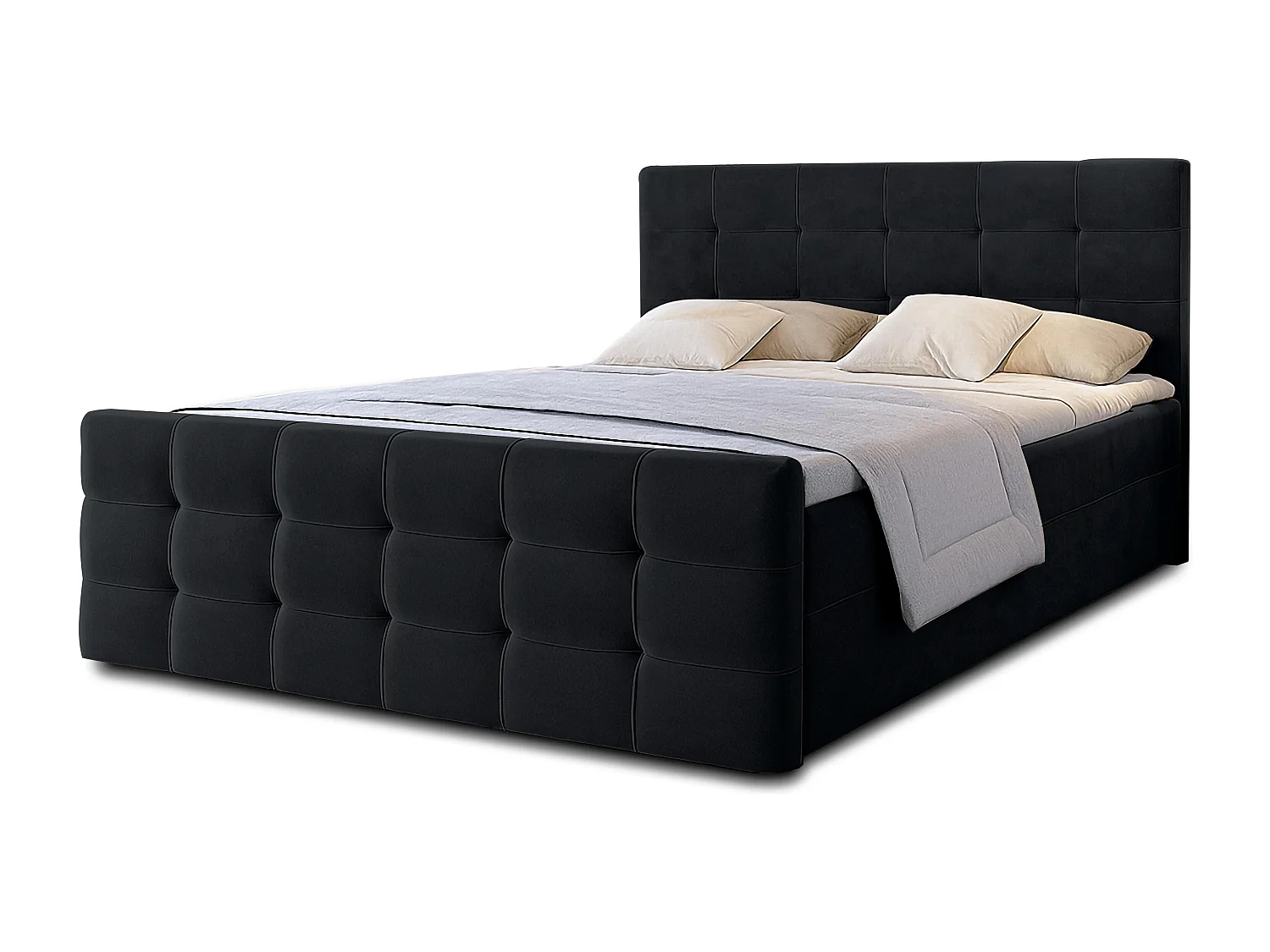 AX LIVING Lit boxspring avec coffre de rangement 140x200 cm - Argentaro - noir sans surmatelas