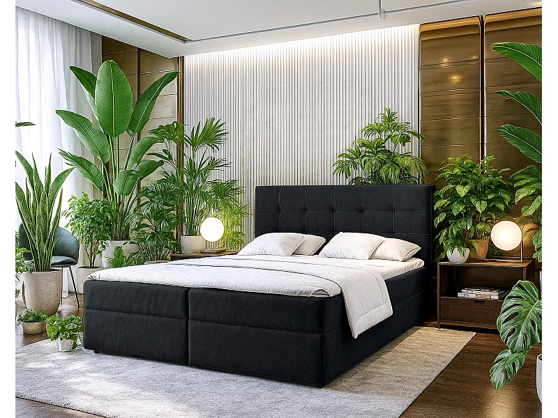 AX LIVING Stauraum Boxspringbett Schwarz 180x200 Geceteni Doppel Bett ohne Topper