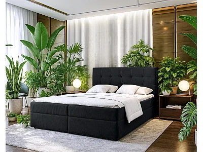 AX LIVING Stauraum Boxspringbett Schwarz 180x200 Geceteni Doppel Bett ohne Topper