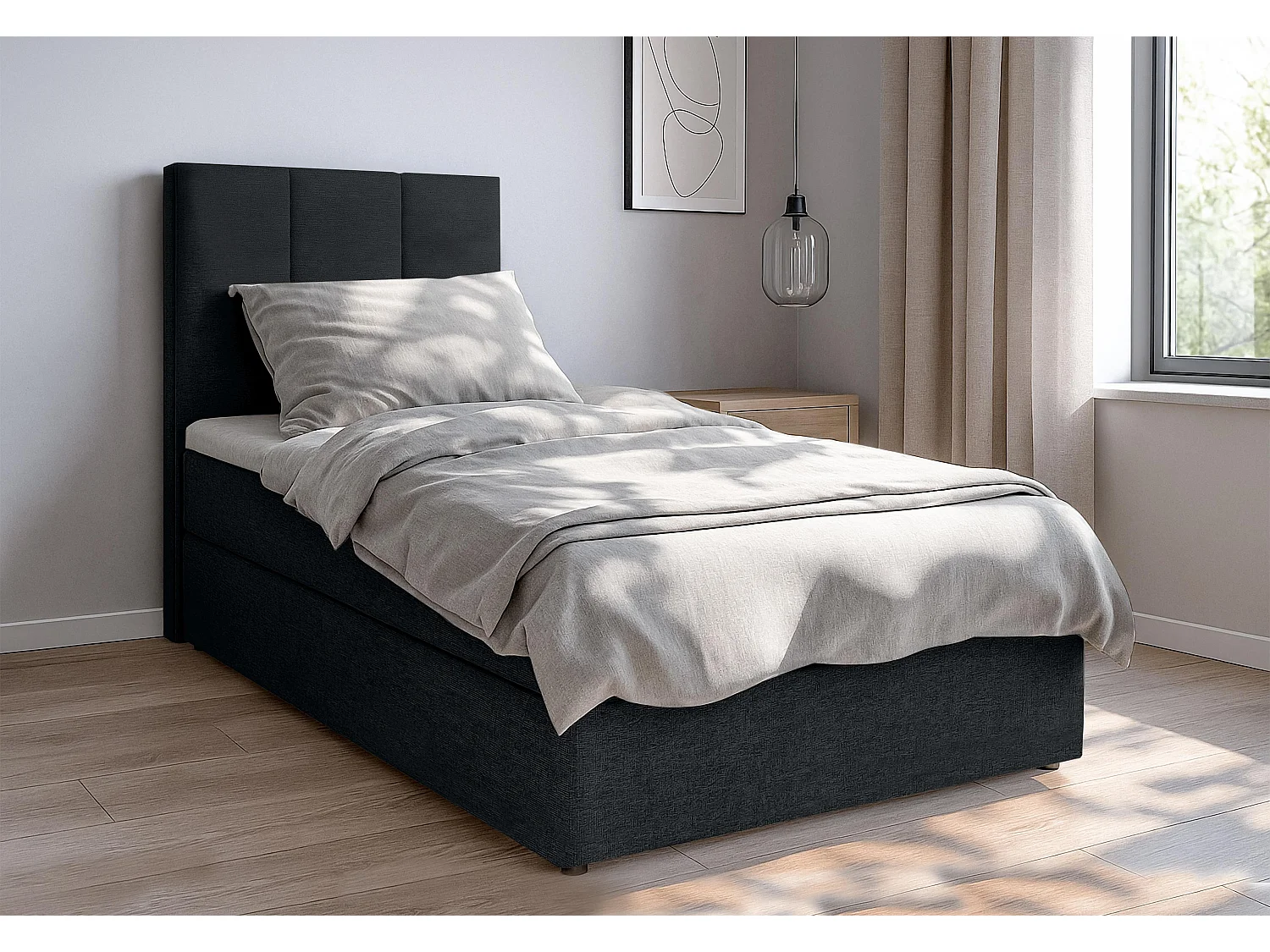 AX LIVING Lit boxspring avec coffre de rangement 100x200 cm - Merea - noir sans surmatelas