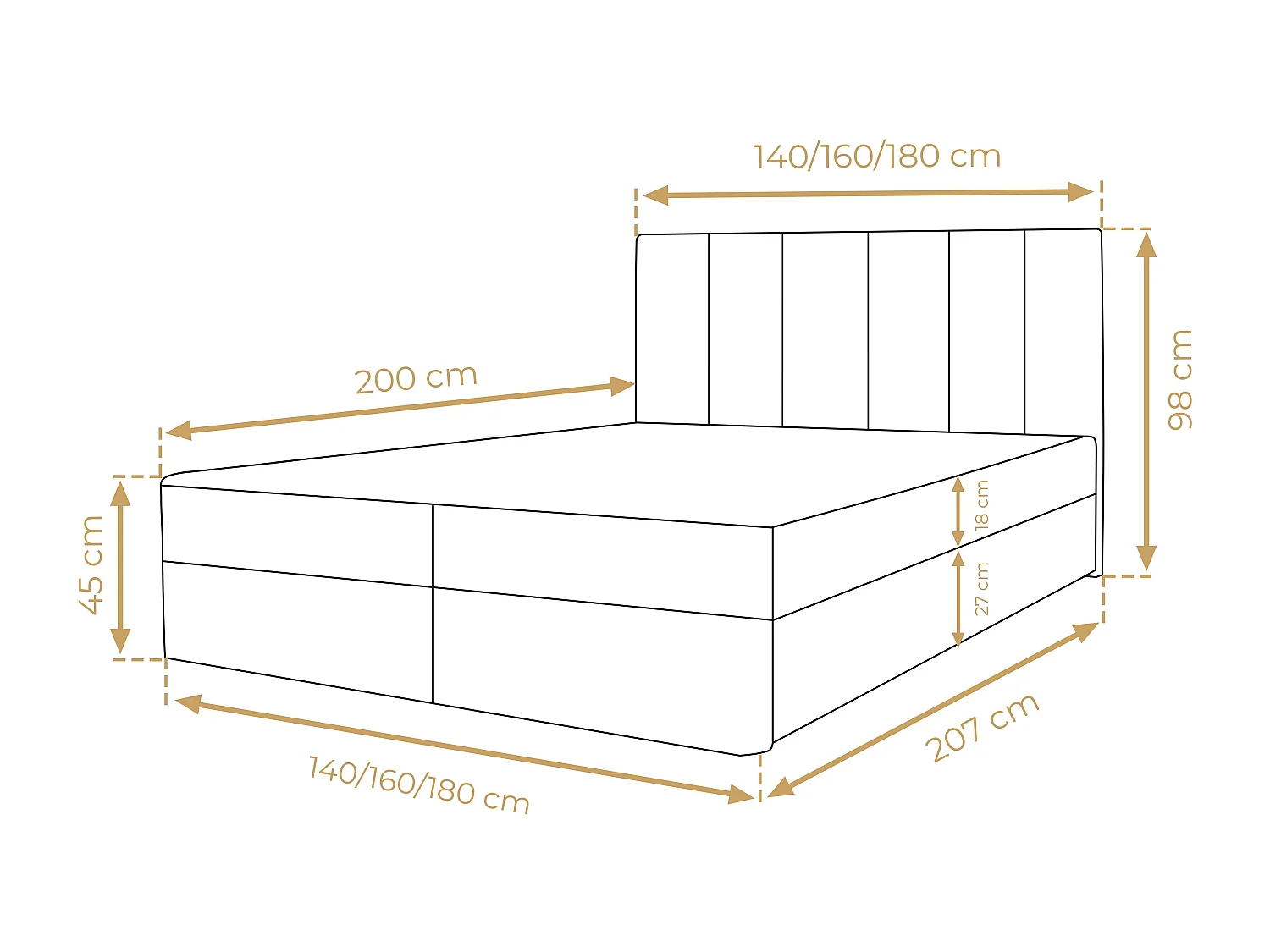 AX LIVING Boxbett Merea Boxspringbett Braun mit Bettkasten 140x200 cm