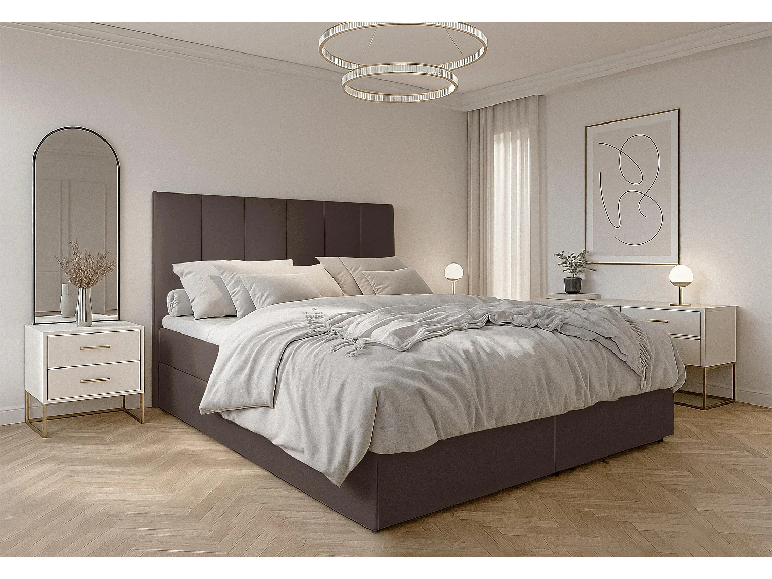 AX LIVING Lit boxspring avec coffre de rangement 140x200 cm - Merea - marron sans surmatelas