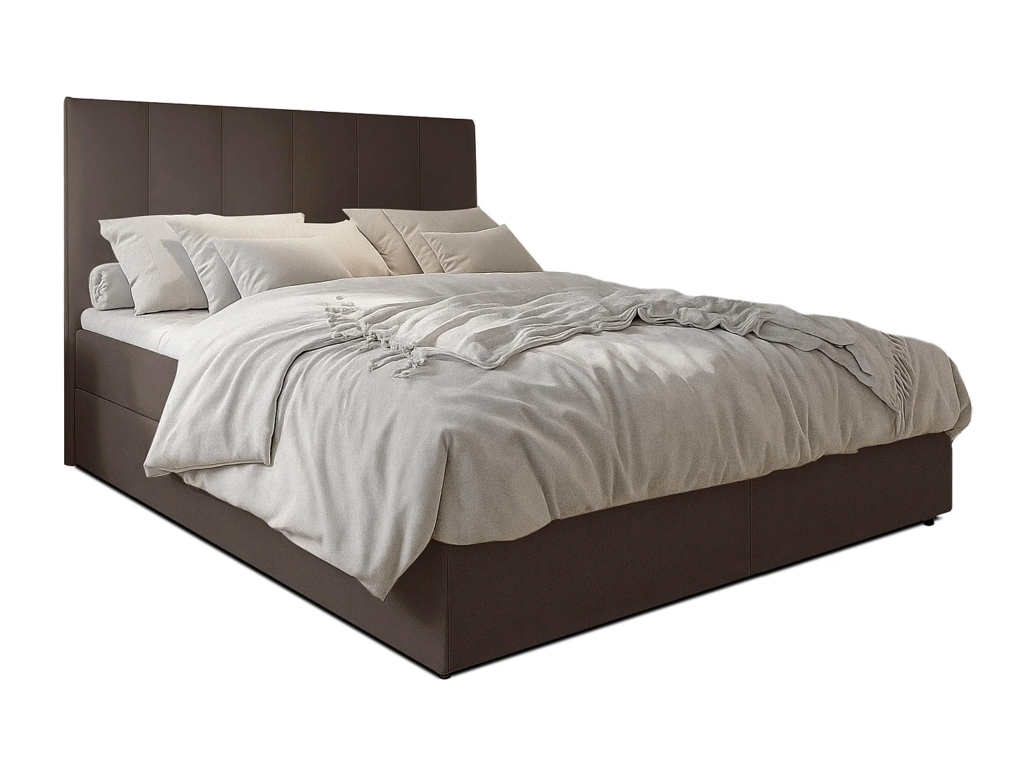 AX LIVING Lit boxspring avec coffre de rangement 140x200 cm - Merea - marron sans surmatelas