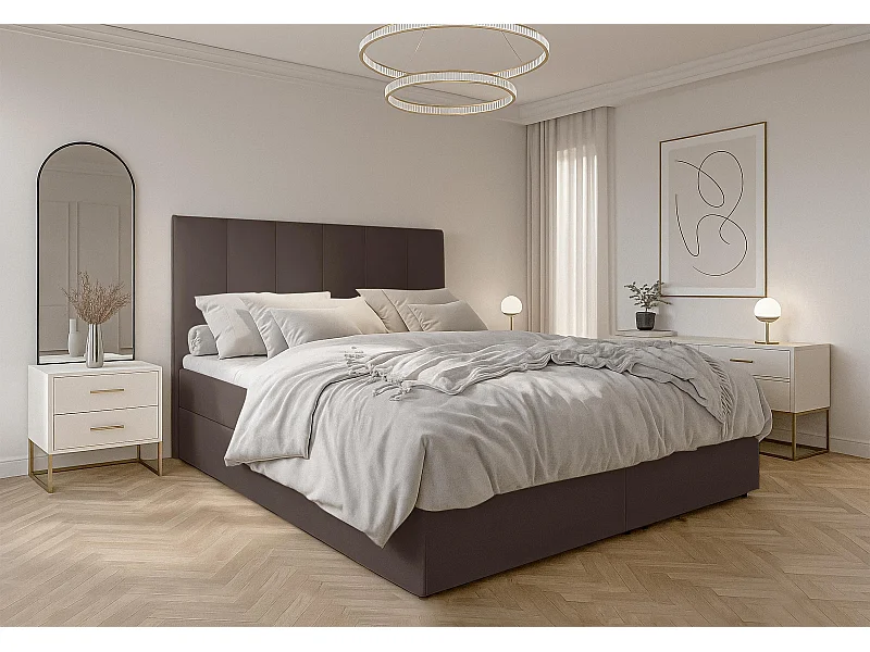 AX LIVING Lit boxspring avec coffre de rangement 140x200 cm - Merea - marron
