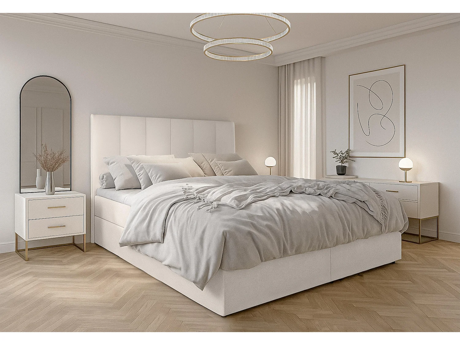 AX LIVING Lit boxspring avec coffre de rangement 180x200 cm - Merea - beige sans surmatelas