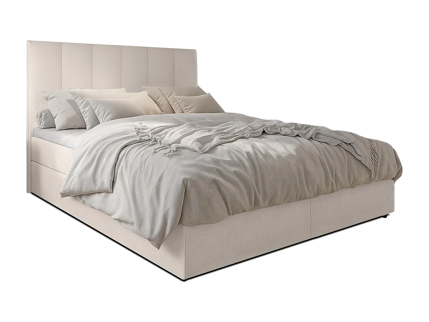AX LIVING Lit boxspring avec coffre de rangement 180x200 cm - Merea - beige sans surmatelas