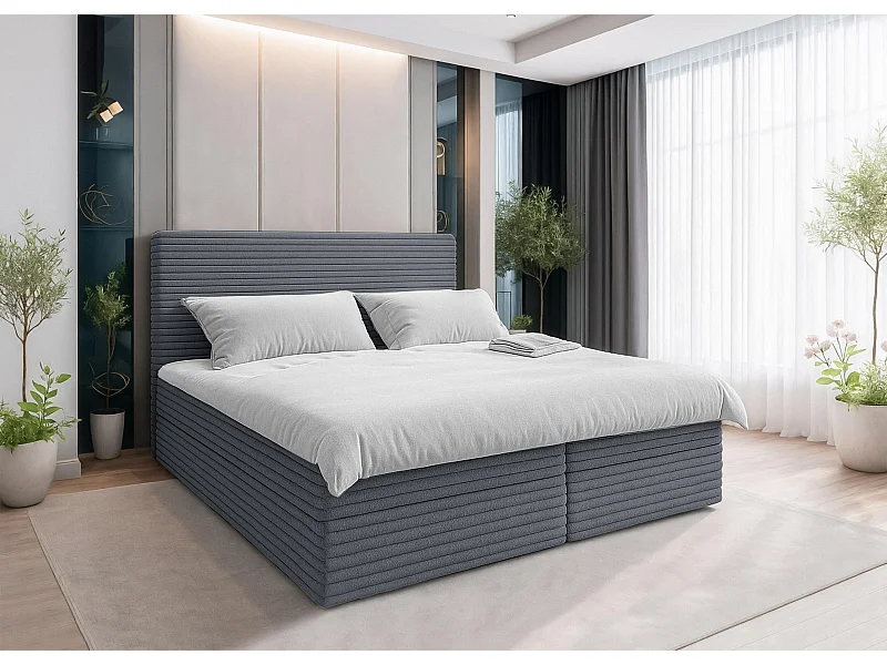 AX LIVING Lit boxspring avec coffre de rangement 160x200 cm - Sevdayla - gris