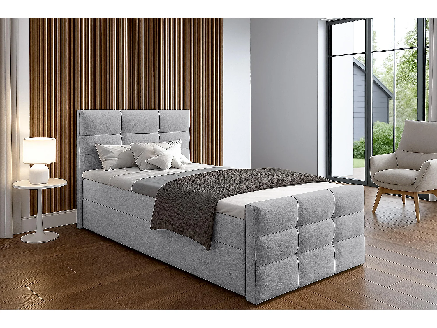 AX LIVING Lit boxspring avec coffre de rangement 80x200 cm - Argentaro - gris sans surmatelas