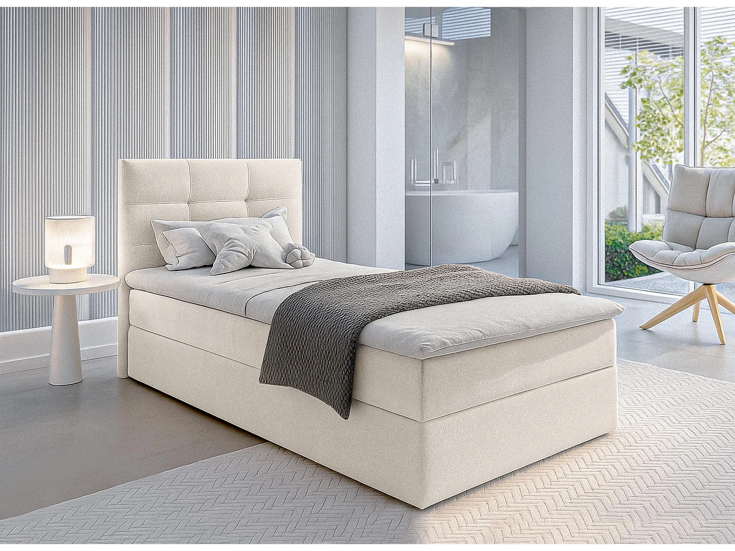 AX LIVING Boxspringbett 90x200 Bett Beige Geceteni Gasdruckfedern