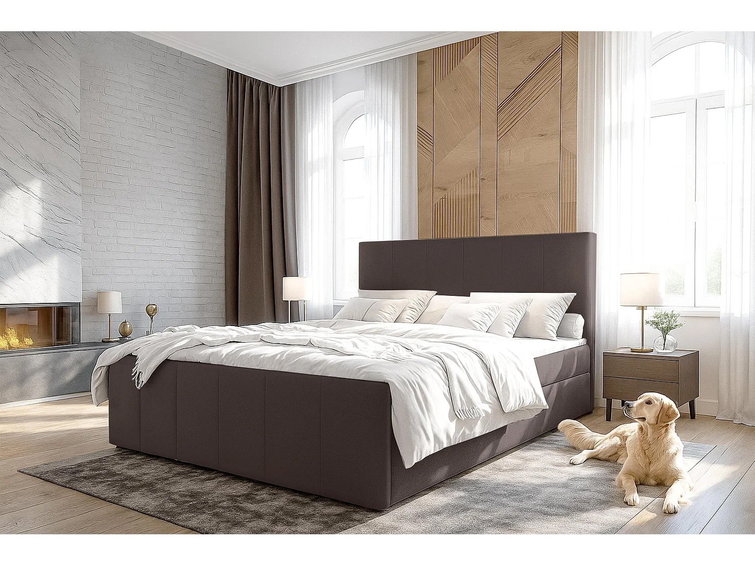 AX LIVING Levente Boxbett mit Bettkasten 160x200 Boxspringbett Braun