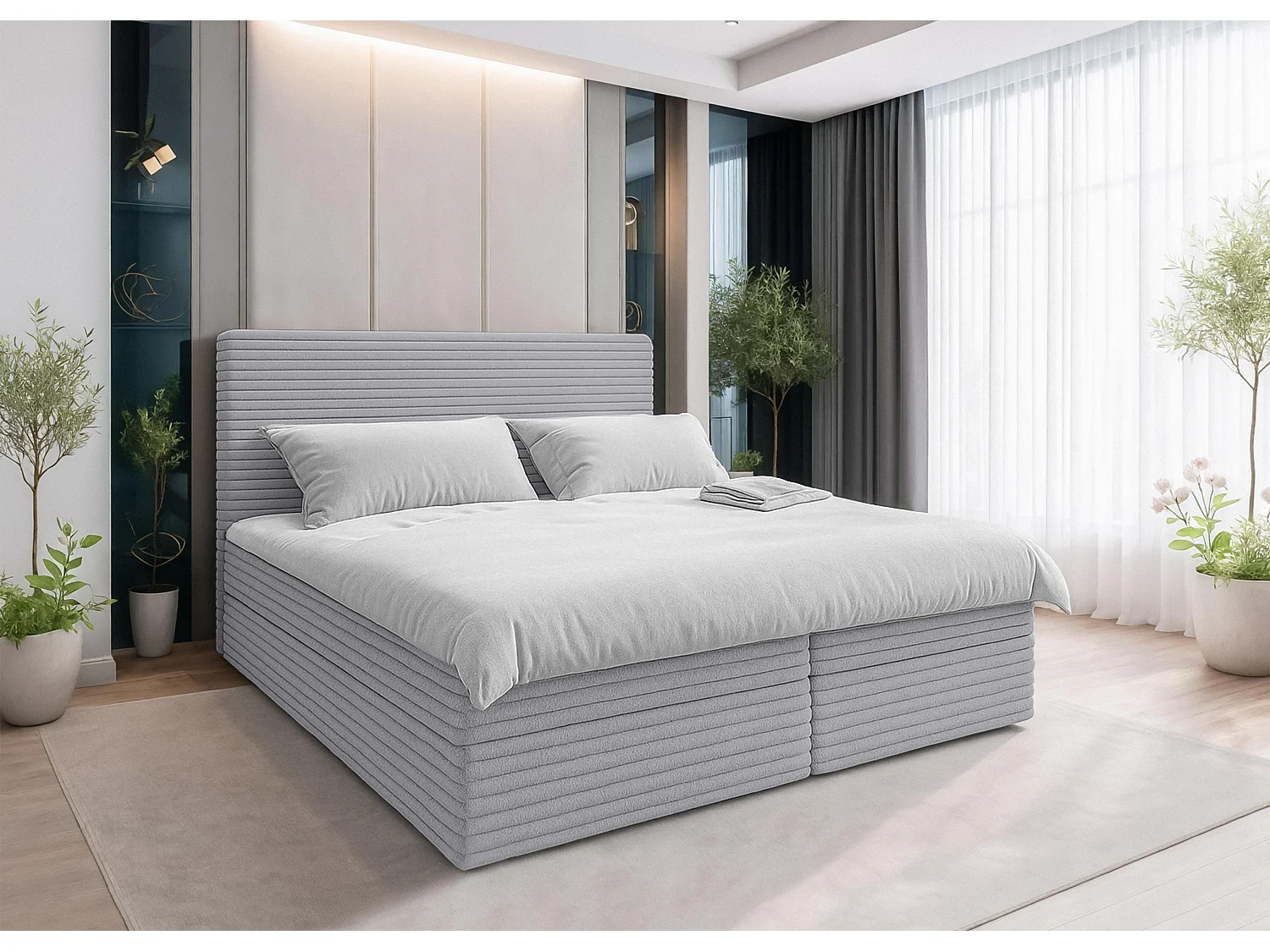 AX LIVING Hellgrau Bett Sevdayla Boxspringbett mit Bettkasten 180x200