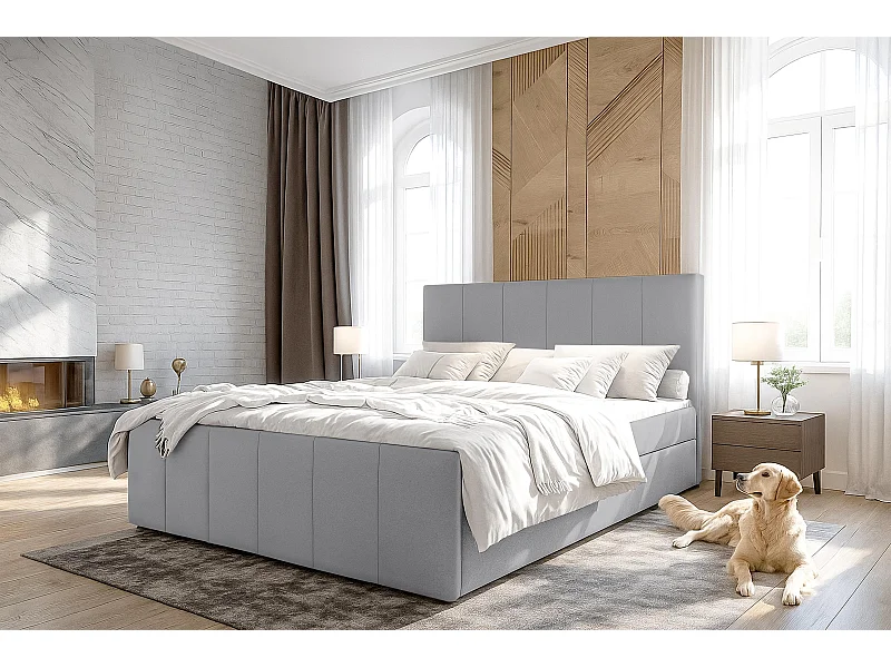 AX LIVING Lit boxspring avec coffre de rangement 160x200 cm - Levente - gris