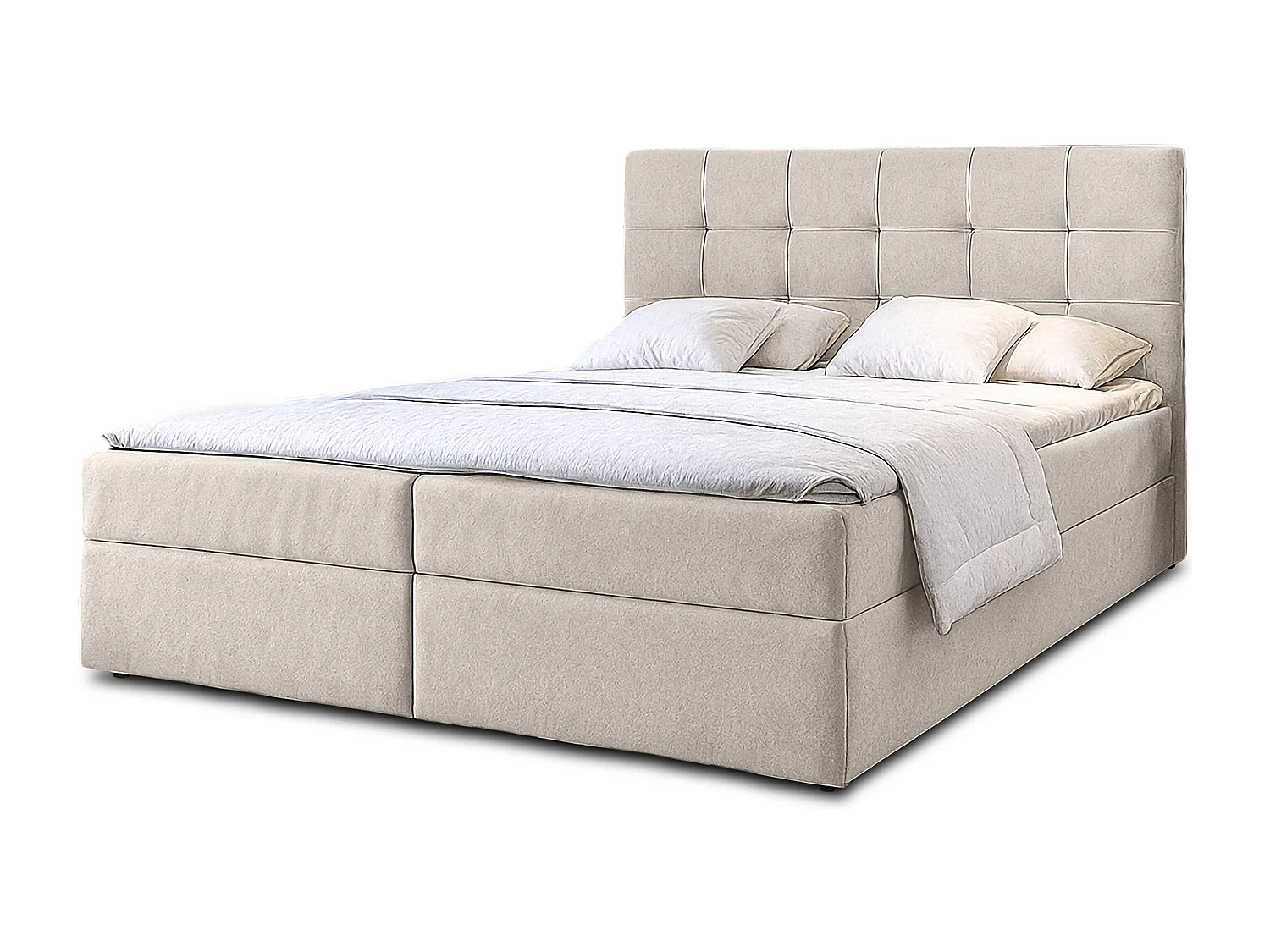AX LIVING Lit boxspring avec coffre de rangement 160x200 cm - Geceteni - beige sans surmatelas
