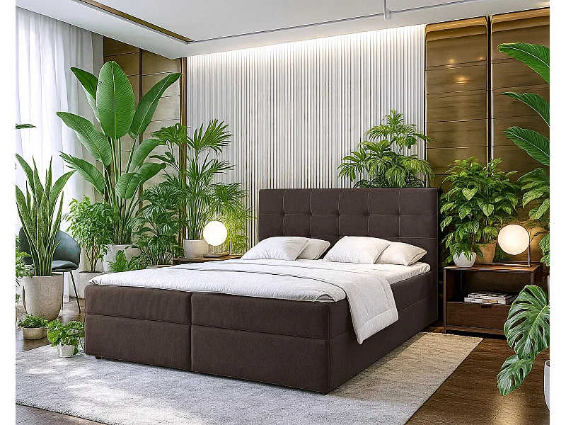 AX LIVING Lit boxspring avec coffre de rangement 140x200 cm - Geceteni - marron