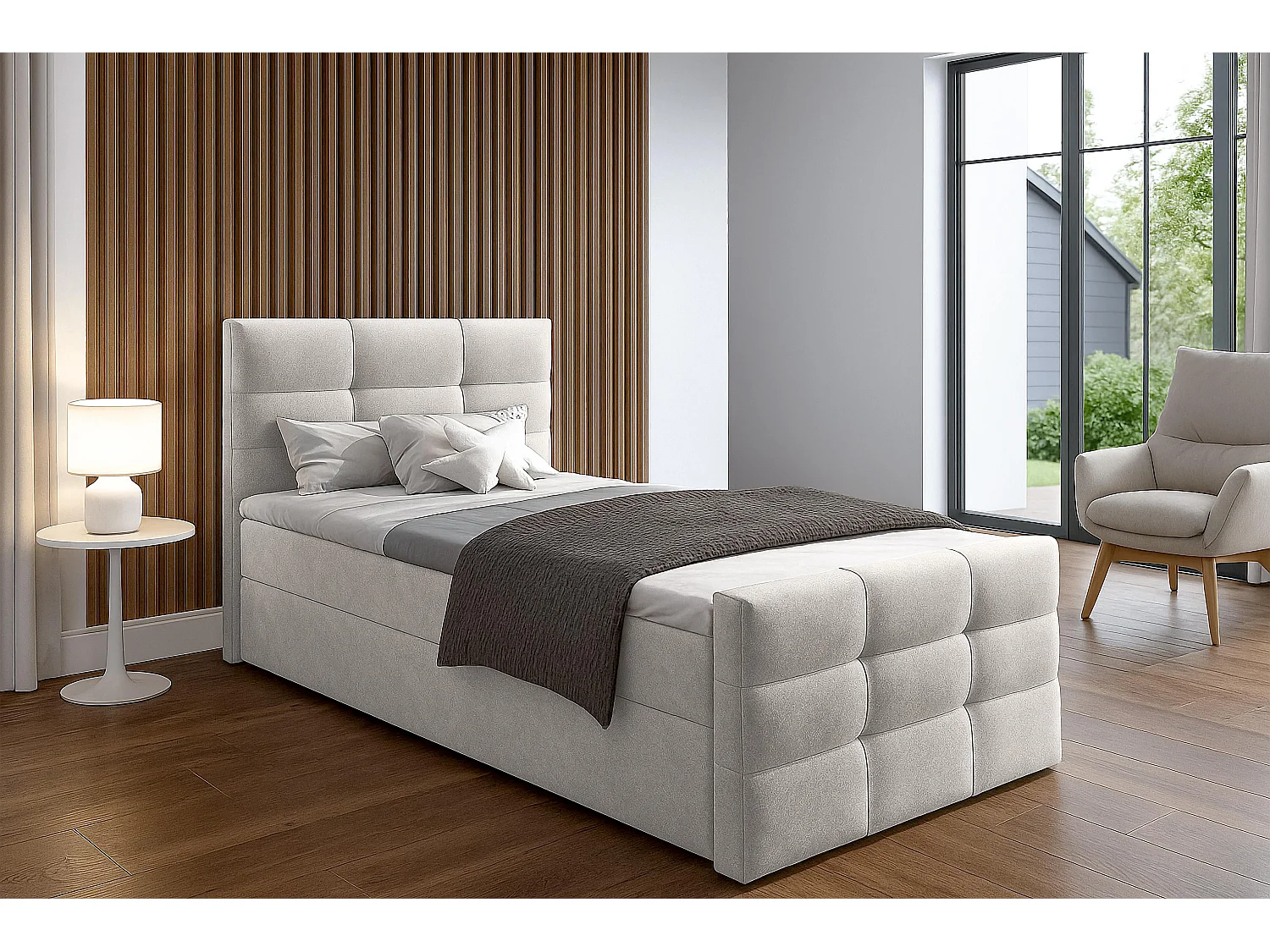 AX LIVING Bett mit Bettkasten 120x200 cm Argentaro Boxspringbett beige