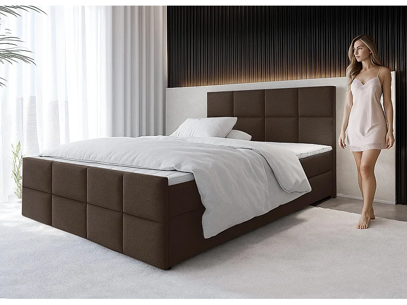 AX LIVING Lit boxspring avec coffre de rangement 180x200 cm - Aleyna - marron
