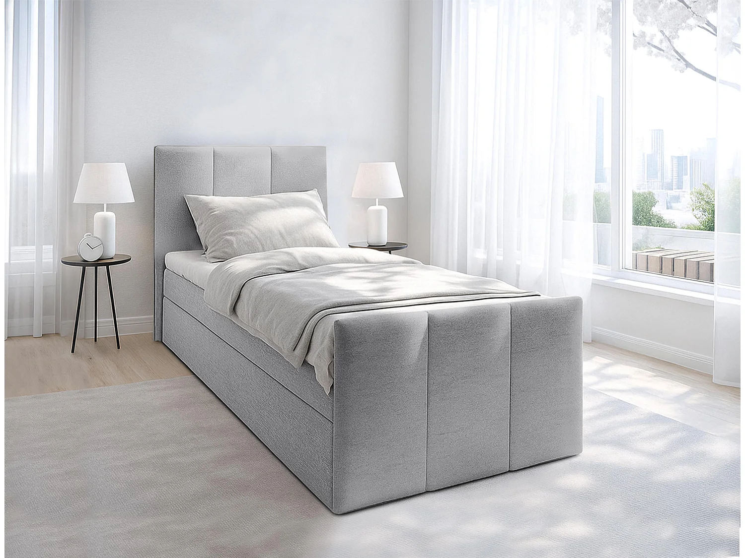 AX LIVING Levente Boxbett mit Bettkasten 80x200 graues Boxspringbett