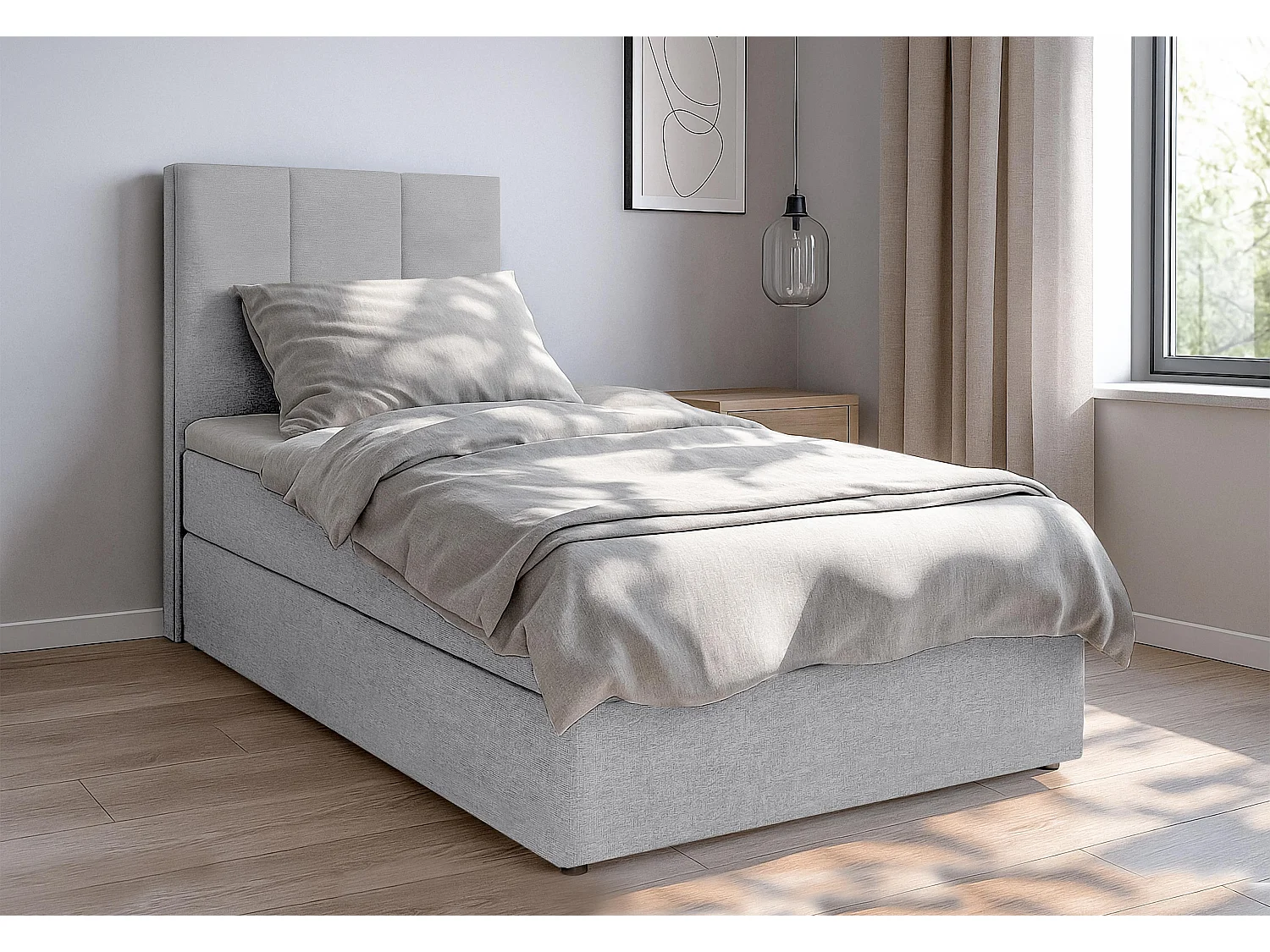 AX LIVING Lit boxspring avec coffre de rangement 90x200 cm - Merea - gris sans surmatelas