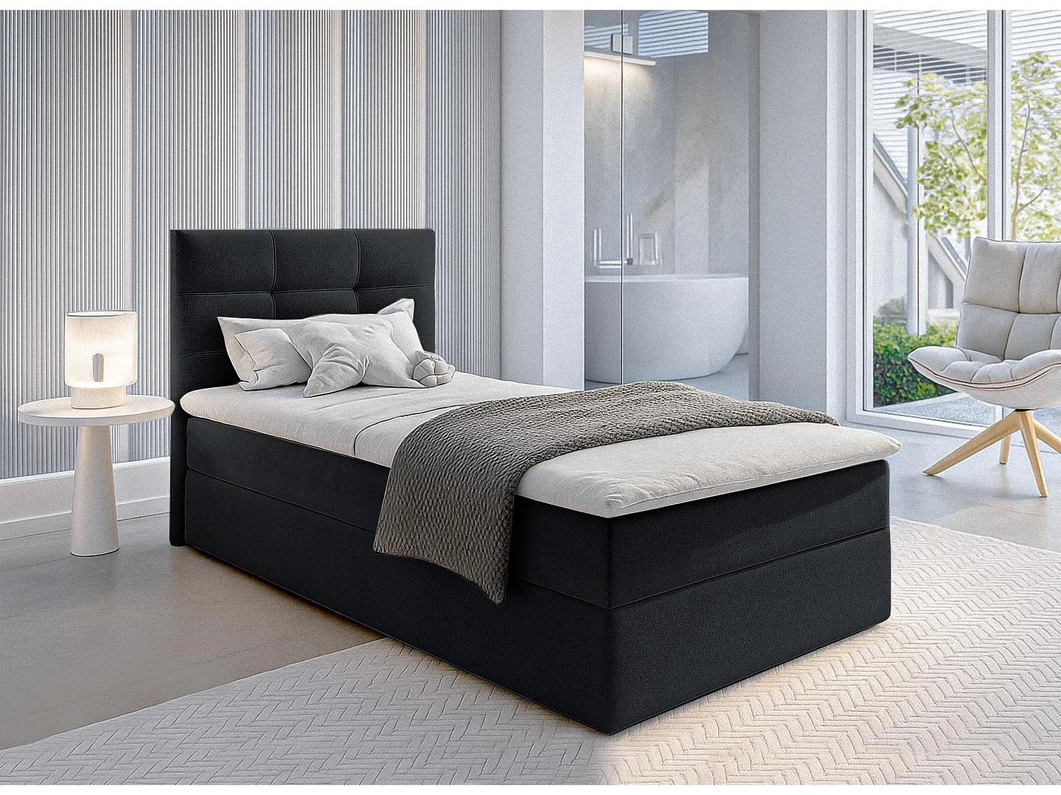 AX LIVING Stauraumbett 120x200 cm Geceteni Boxspringbett Schwarz