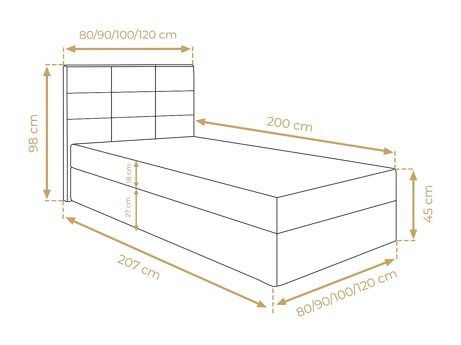AX LIVING Stauram Boxspringbett Braun Geceteni 90x200 Bett Gasfeder