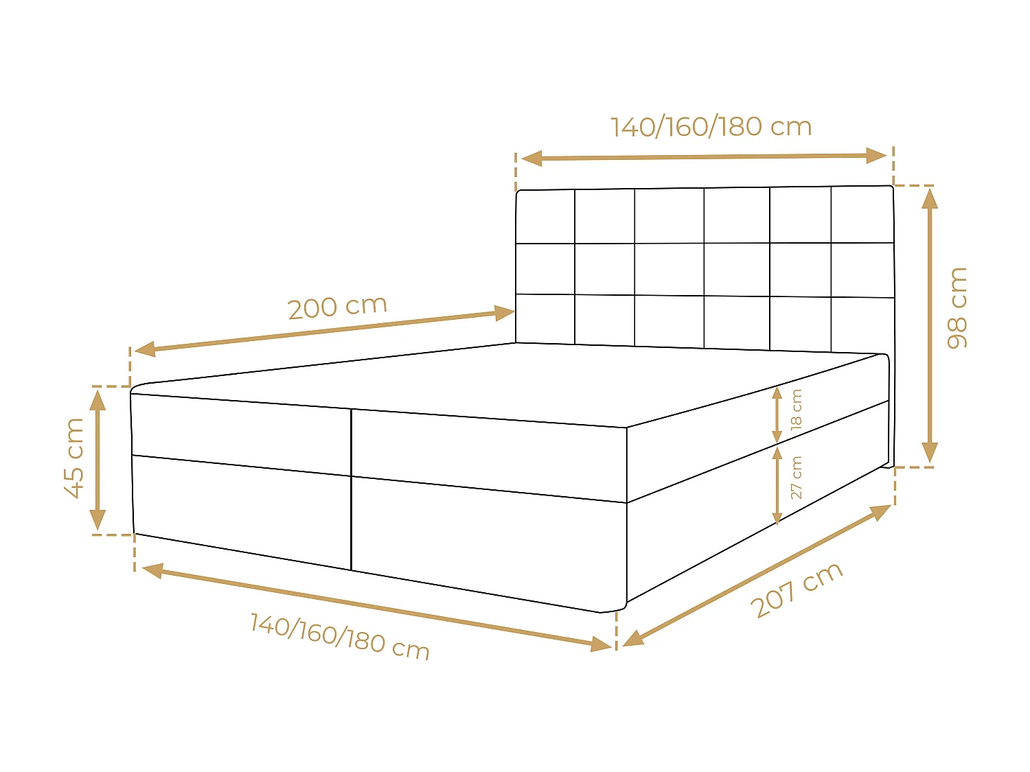 AX LIVING Stauraum Boxspringbett Schwarz 140x200 Geceteni Doppel Bett